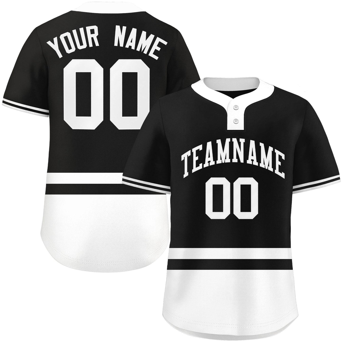 Custom Black White Color Block Personalized Authentic Two-Button Baseball Jersey