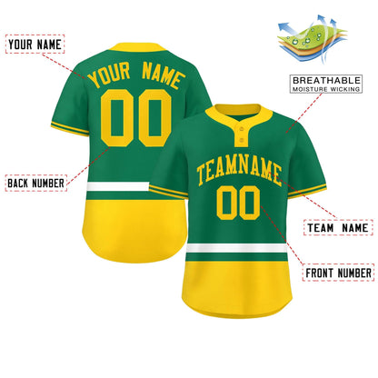 Custom Kelly Green White-Gold Color Block Personalized Authentic Two-Button Baseball Jersey