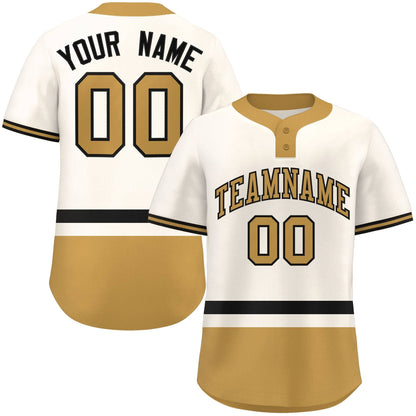 Custom Cream Black-Old Gold Color Block Personalized Authentic Two-Button Baseball Jersey