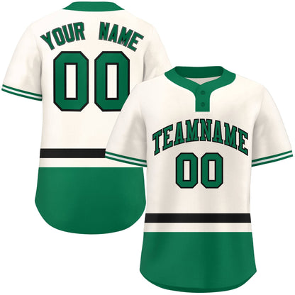 Custom Cream Black-Kelly Green Color Block Personalized Authentic Two-Button Baseball Jersey