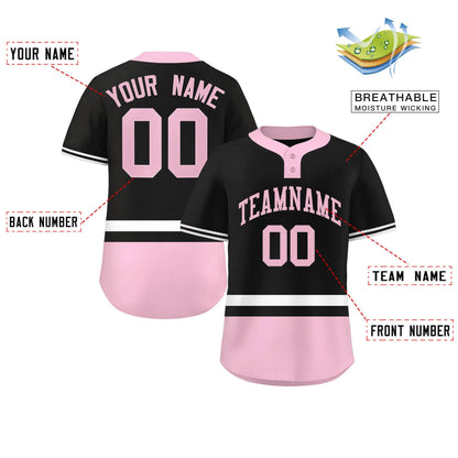 Custom Black White-Lt Pink Color Block Personalized Authentic Two-Button Baseball Jersey