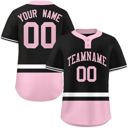 Custom Black White-Lt Pink Color Block Personalized Authentic Two-Button Baseball Jersey