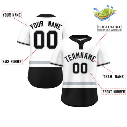 Custom White Gray-Black Color Block Personalized Authentic Two-Button Baseball Jersey