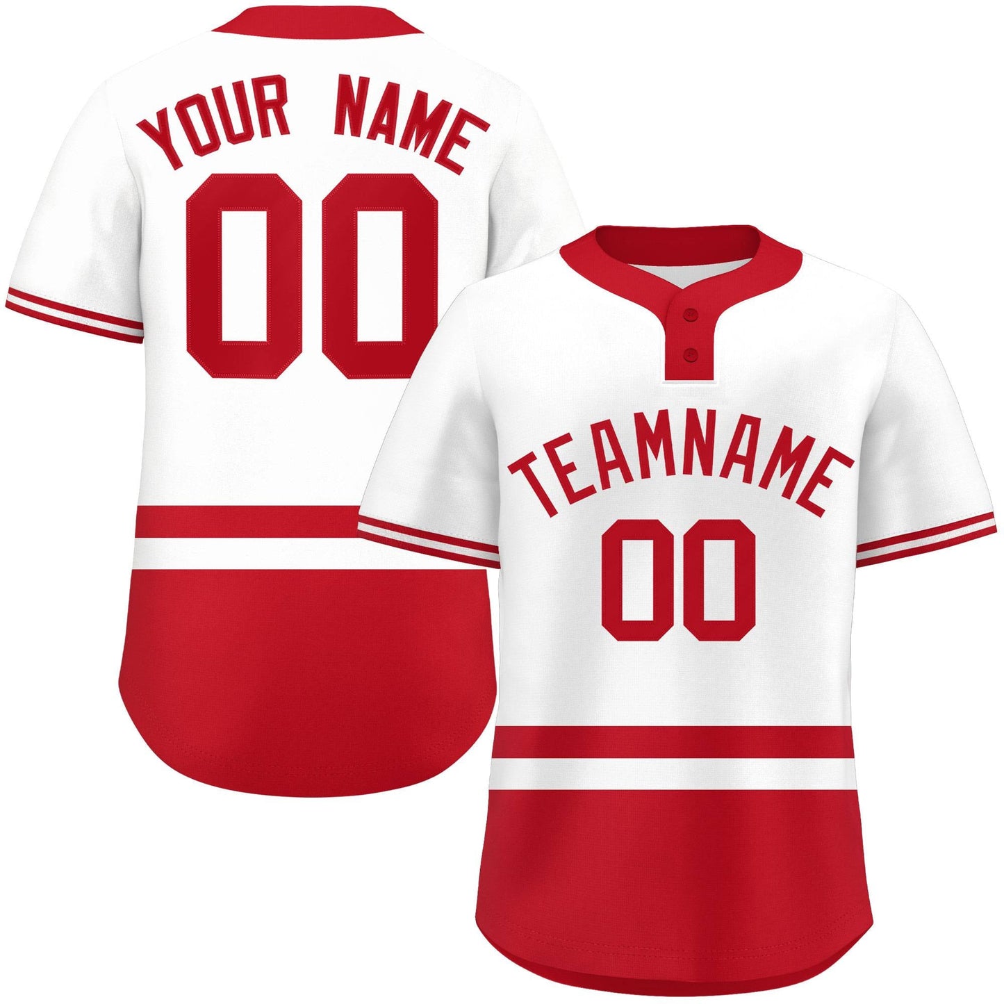 Custom White Red Color Block Personalized Authentic Two-Button Baseball Jersey