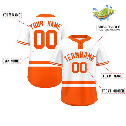 Custom White Orange Color Block Personalized Authentic Two-Button Baseball Jersey