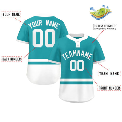 Custom Aqua White Color Block Personalized Authentic Two-Button Baseball Jersey