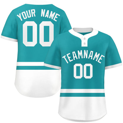 Custom Aqua White Color Block Personalized Authentic Two-Button Baseball Jersey