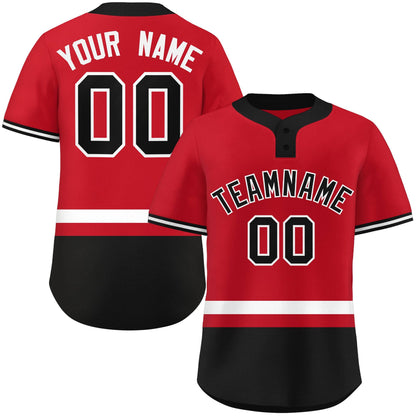 Custom Red White-Black Color Block Personalized Authentic Two-Button Baseball Jersey