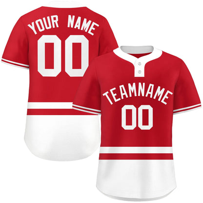 Custom Red White Color Block Personalized Authentic Two-Button Baseball Jersey