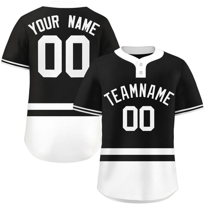 Custom Black White Color Block Personalized Authentic Two-Button Baseball Jersey