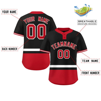 Custom Black White-Red Color Block Personalized Authentic Two-Button Baseball Jersey