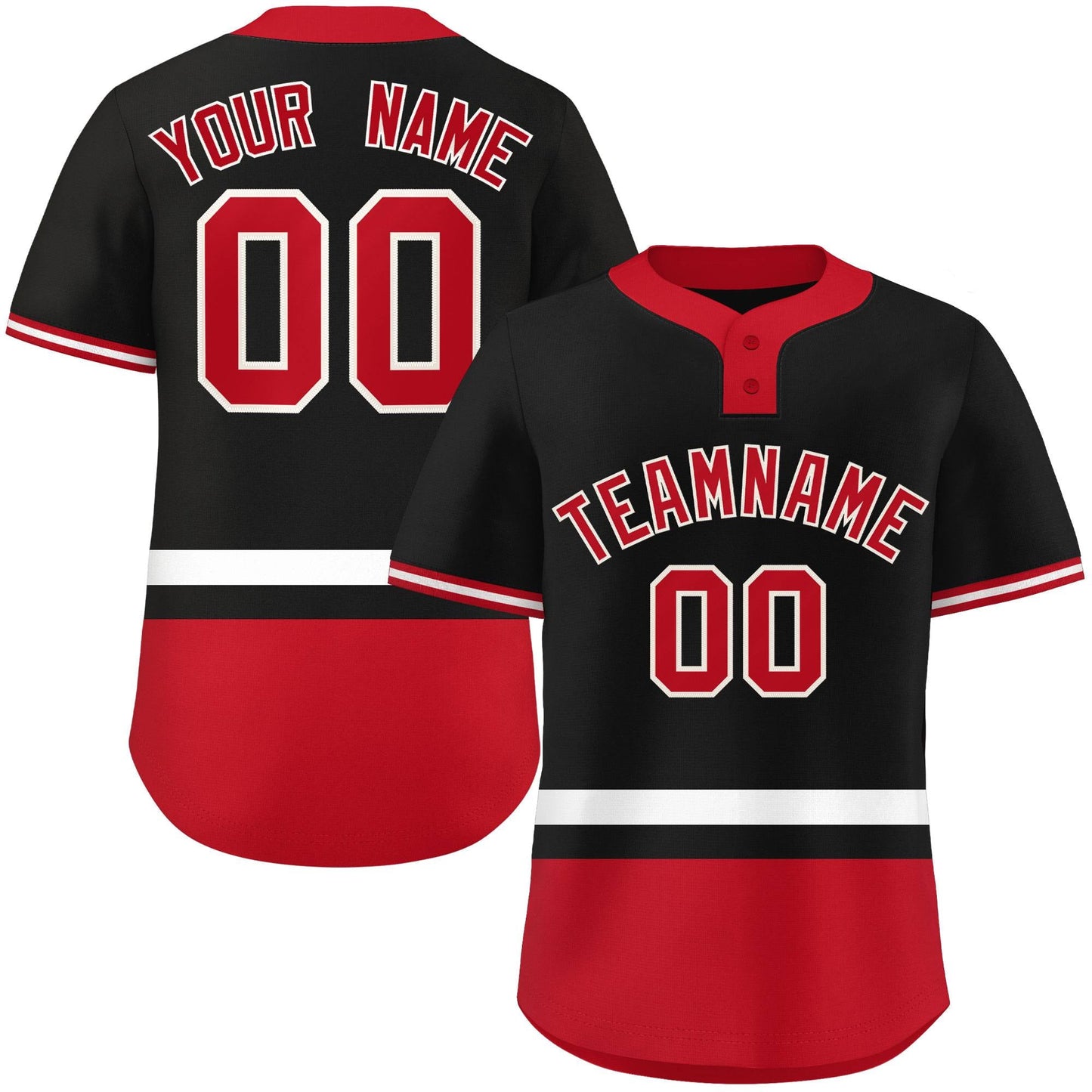 Custom Black White-Red Color Block Personalized Authentic Two-Button Baseball Jersey