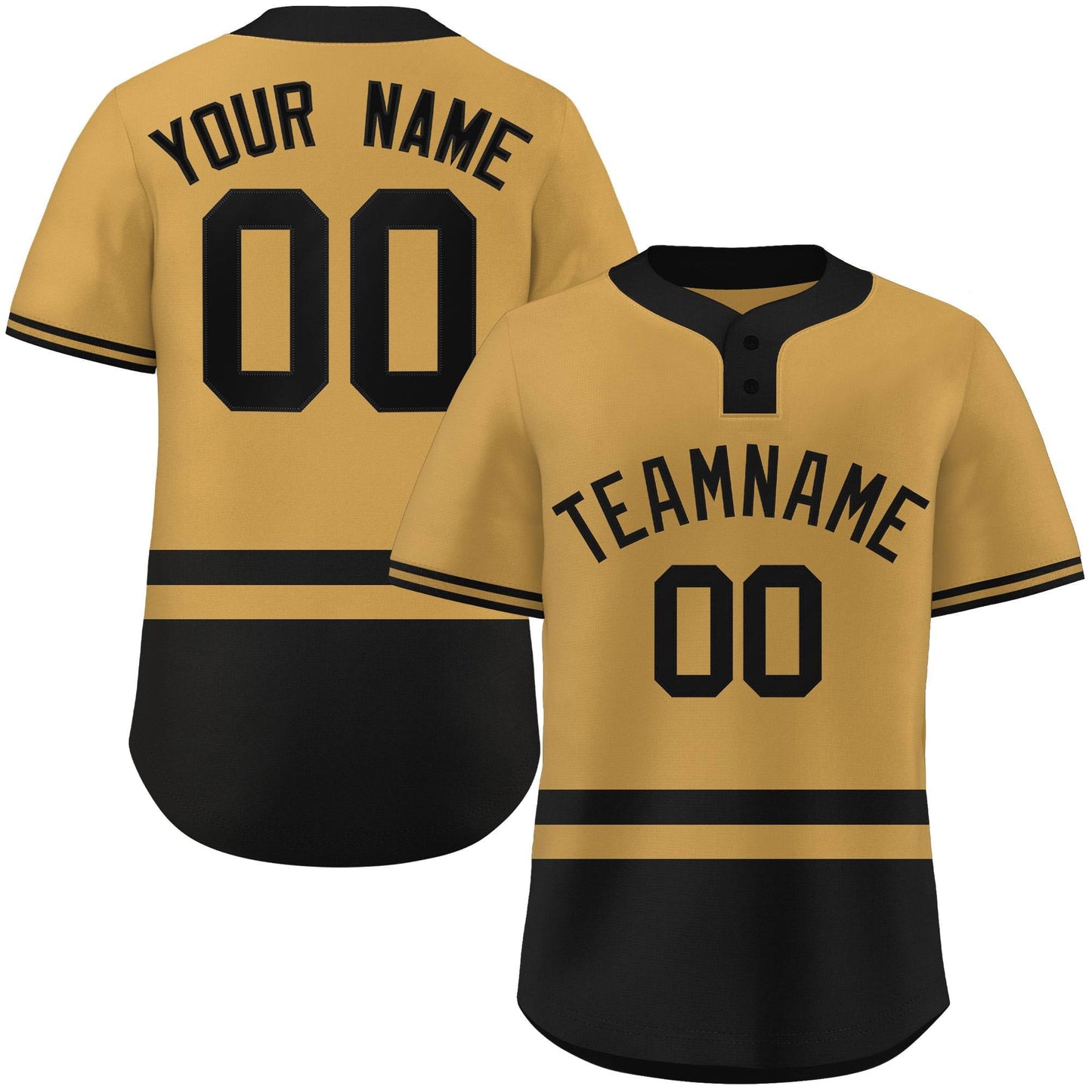 Custom Gold Black Color Block Personalized Authentic Two-Button Baseball Jersey