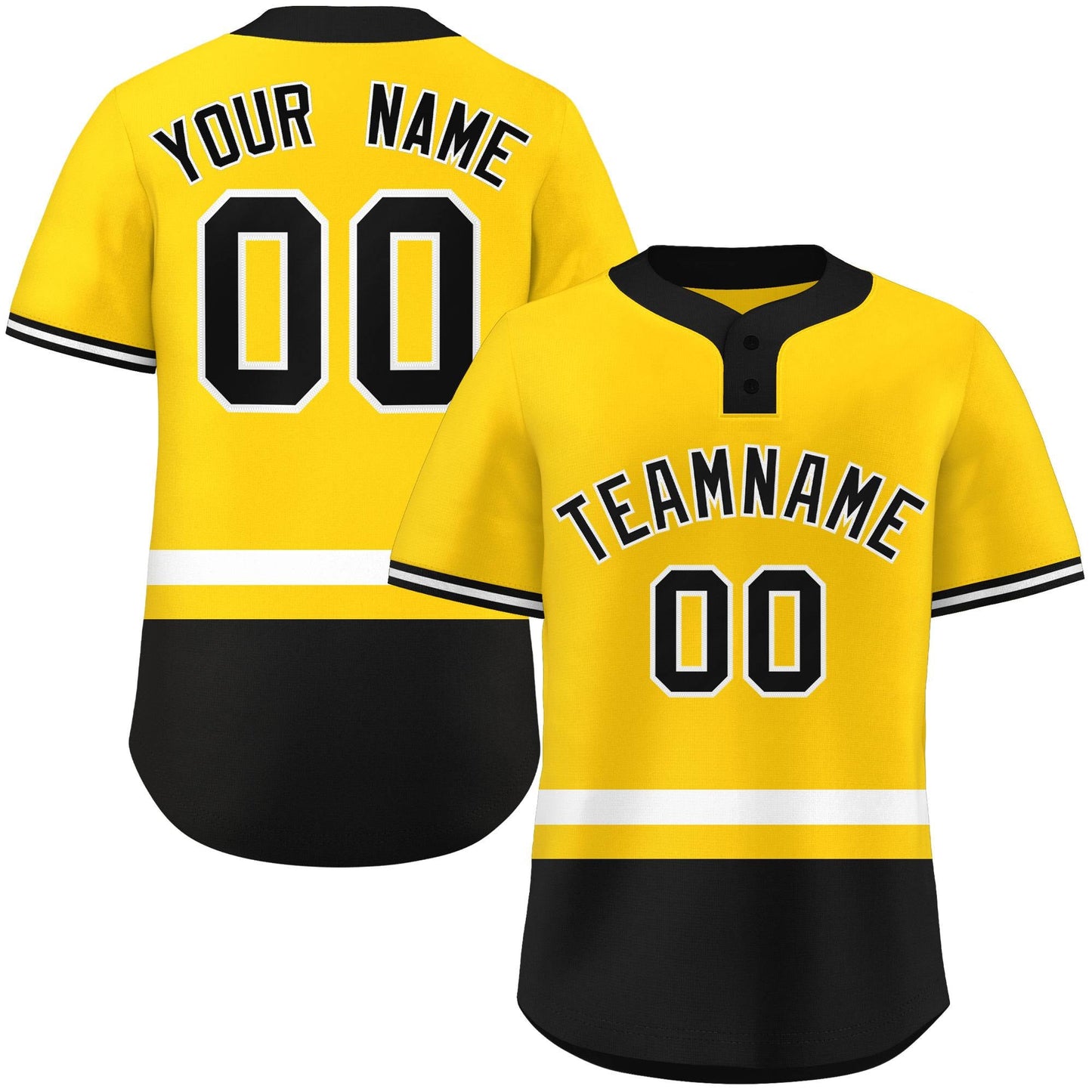 Custom Gold White-Black Color Block Personalized Authentic Two-Button Baseball Jersey