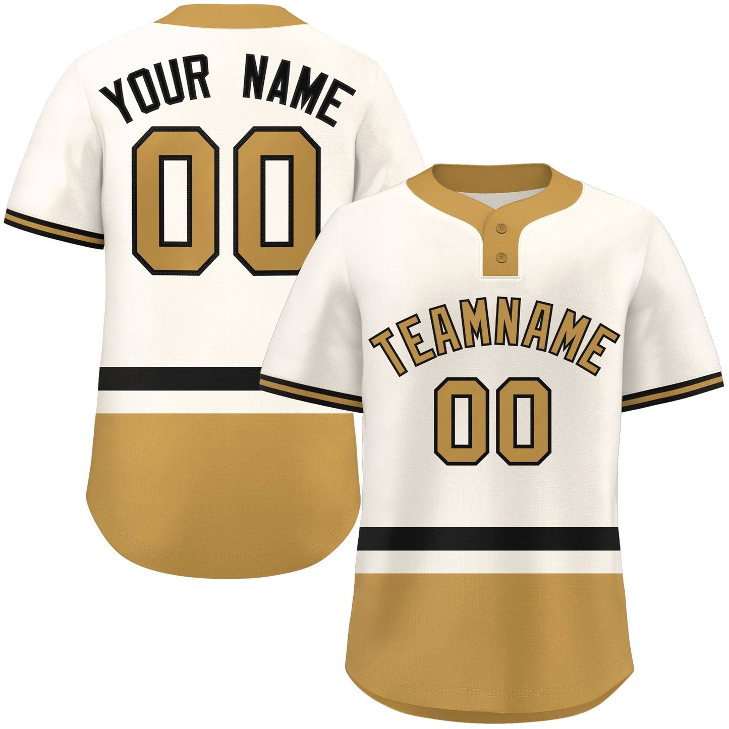 Custom Cream Black-Old Gold Color Block Personalized Authentic Two-Button Baseball Jersey