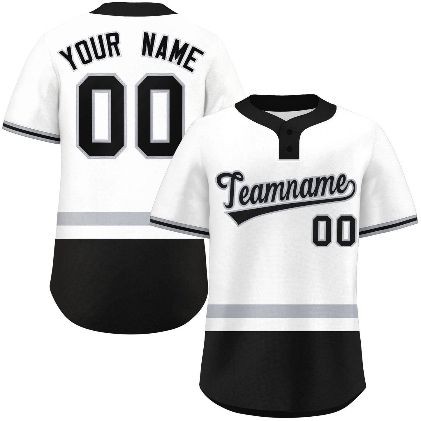 Custom White Gray-Black Color Block Personalized Authentic Two-Button Baseball Jersey