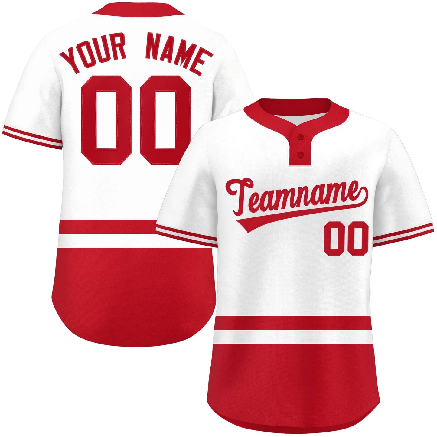 Custom White Red Color Block Personalized Authentic Two-Button Baseball Jersey