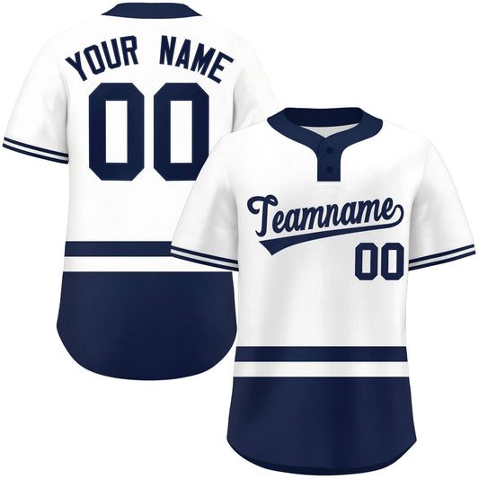 Custom White Navy Color Block Personalized Authentic Two-Button Baseball Jersey