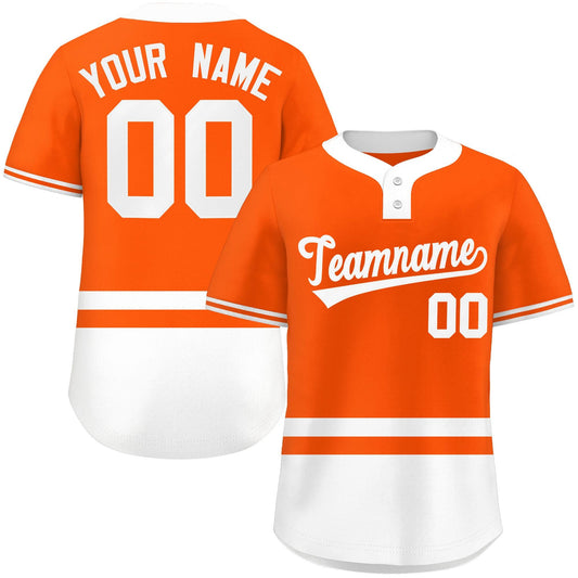 Custom Orange White Color Block Personalized Authentic Two-Button Baseball Jersey