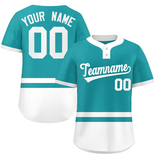 Custom Aqua White Color Block Personalized Authentic Two-Button Baseball Jersey