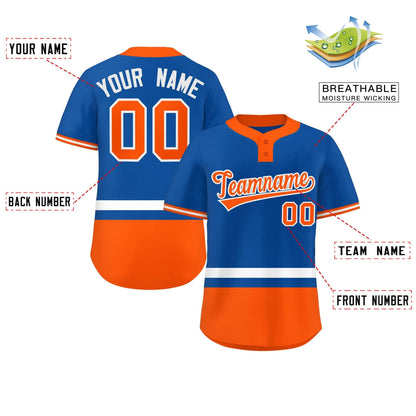 Custom Royal White-Orange Color Block Personalized Authentic Two-Button Baseball Jersey