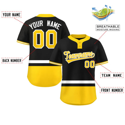 Custom Black White-Gold Color Block Personalized Authentic Two-Button Baseball Jersey