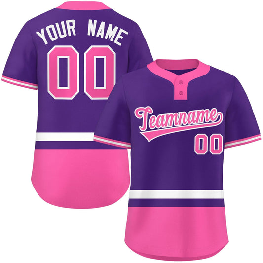 Custom Purple White-Pink Color Block Personalized Authentic Two-Button Baseball Jersey