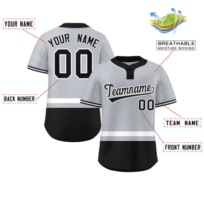 Custom Gray White-Black Color Block Personalized Authentic Two-Button Baseball Jersey