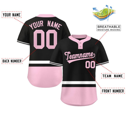 Custom Black White-Lt Pink Color Block Personalized Authentic Two-Button Baseball Jersey