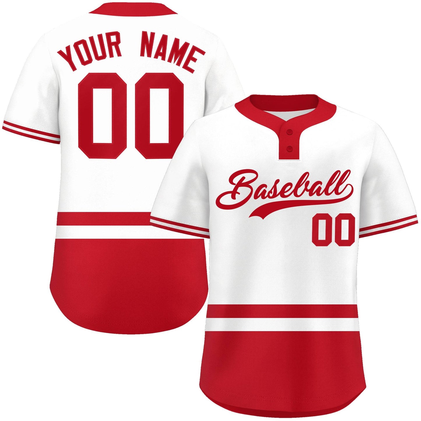 Custom White Red Color Block Personalized Authentic Two-Button Baseball Jersey