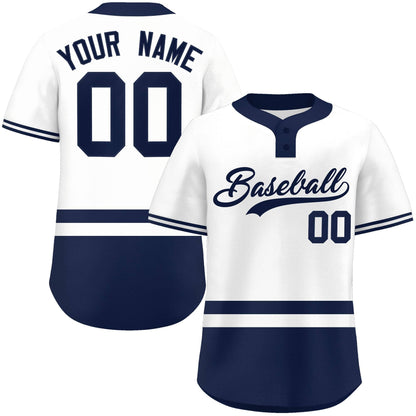 Custom White Navy Color Block Personalized Authentic Two-Button Baseball Jersey