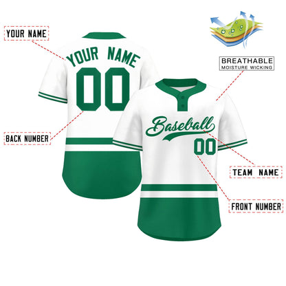 Custom White Kelly Green Color Block Personalized Authentic Two-Button Baseball Jersey