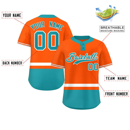 Custom Orange White-Aqua Color Block Personalized Authentic Two-Button Baseball Jersey