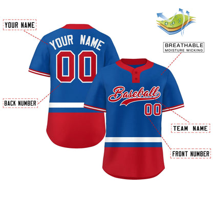 Custom Royal White-Red Color Block Personalized Authentic Two-Button Baseball Jersey