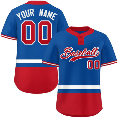 Custom Royal White-Red Color Block Personalized Authentic Two-Button Baseball Jersey