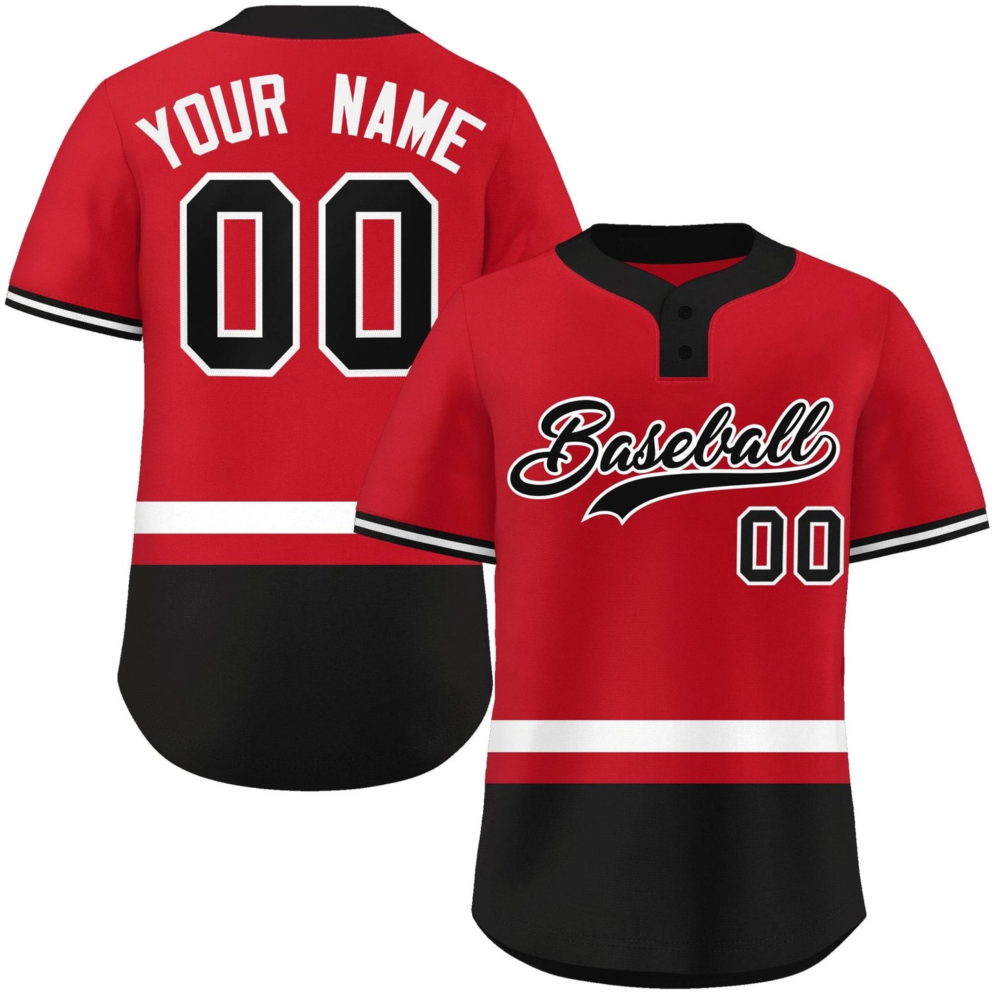 Custom Red White-Black Color Block Personalized Authentic Two-Button Baseball Jersey