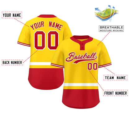 Custom Gold White-Red Color Block Personalized Authentic Two-Button Baseball Jersey