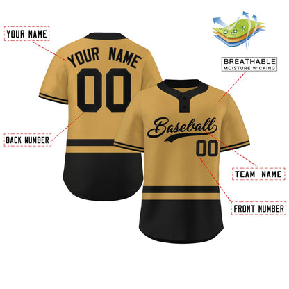 Custom Gold Black Color Block Personalized Authentic Two-Button Baseball Jersey