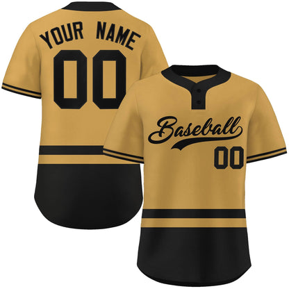 Custom Gold Black Color Block Personalized Authentic Two-Button Baseball Jersey