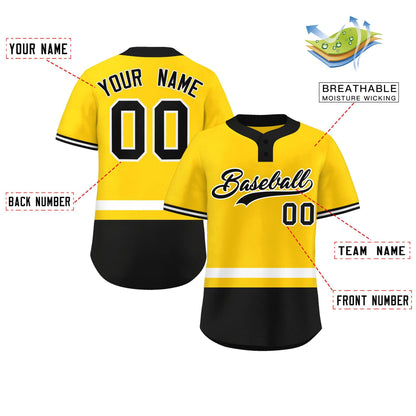 Custom Gold White-Black Color Block Personalized Authentic Two-Button Baseball Jersey