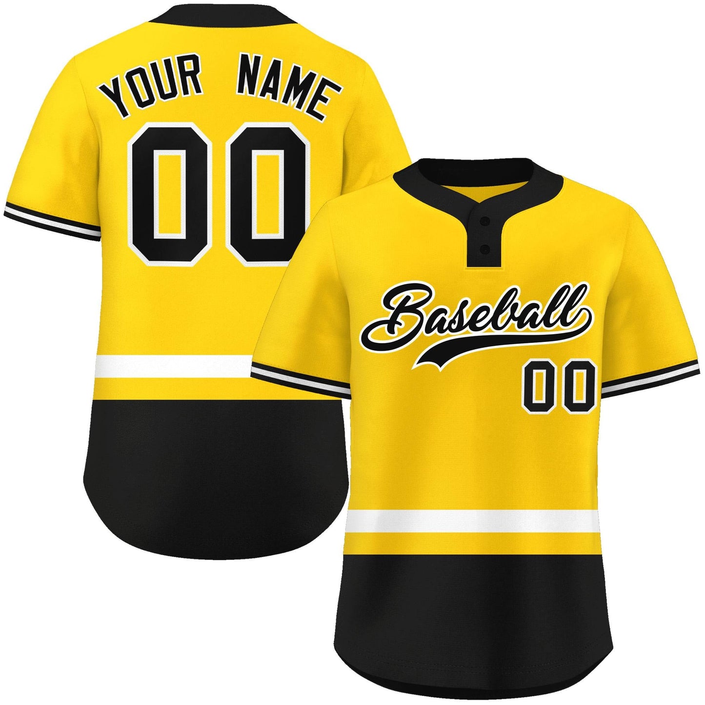 Custom Gold White-Black Color Block Personalized Authentic Two-Button Baseball Jersey