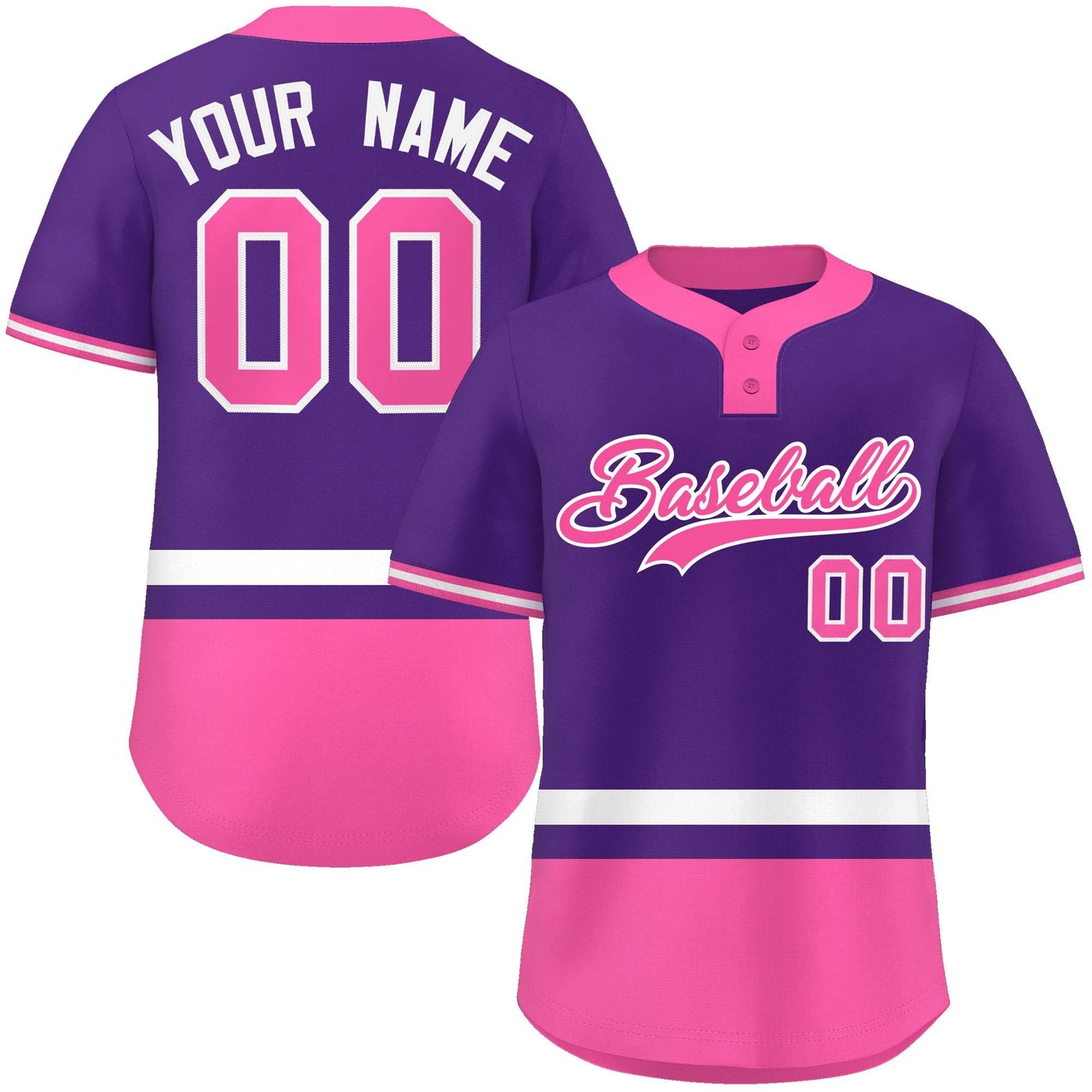 Custom Purple White-Pink Color Block Personalized Authentic Two-Button Baseball Jersey