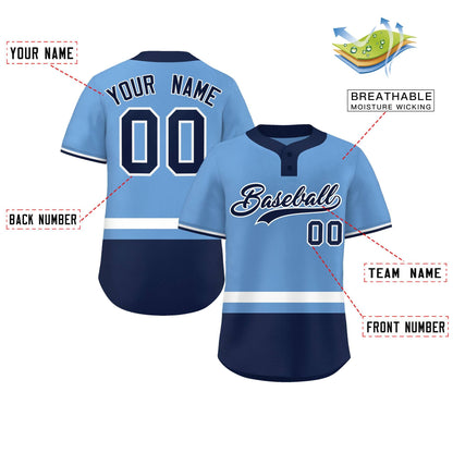 Custom Light Blue White-Navy Color Block Personalized Authentic Two-Button Baseball Jersey