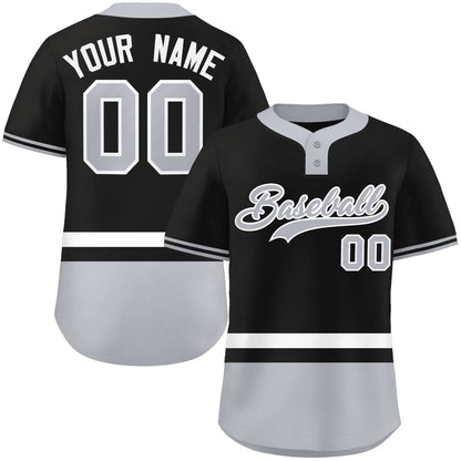 Custom Black White-Gray Color Block Personalized Authentic Two-Button Baseball Jersey