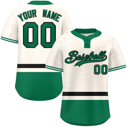 Custom Cream Black-Kelly Green Color Block Personalized Authentic Two-Button Baseball Jersey