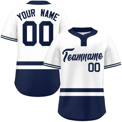 Custom White Navy Color Block Personalized Authentic Two-Button Baseball Jersey