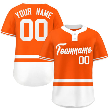 Custom Orange White Color Block Personalized Authentic Two-Button Baseball Jersey