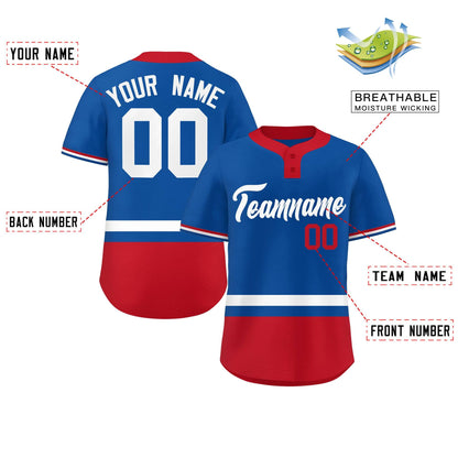 Custom Royal White-Red Color Block Personalized Authentic Two-Button Baseball Jersey