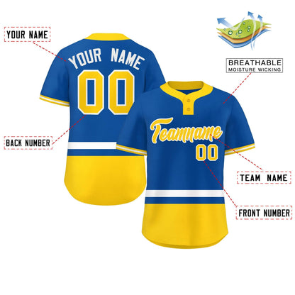 Custom Royal White-Gold Color Block Personalized Authentic Two-Button Baseball Jersey