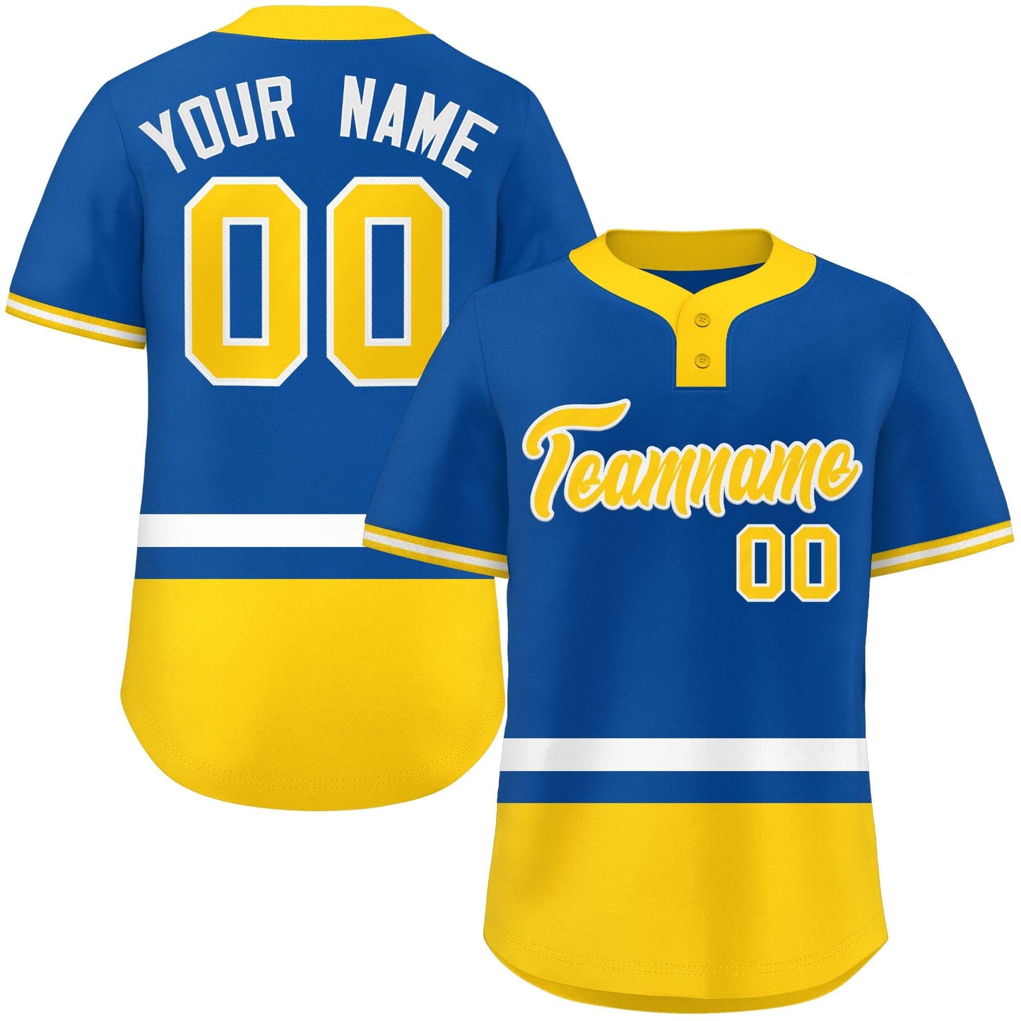 Custom Royal White-Gold Color Block Personalized Authentic Two-Button Baseball Jersey